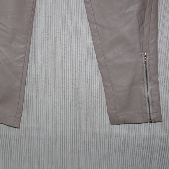 Rebecca Taylor Taupe Beige  leather pants elastic waist hem zip Jogger Size: 2 - Picture 5 of 17